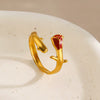 Women's Stainless Steel Gold Plated Oil Drip Flower Ring Sweet Stylish Floral Rose Design
