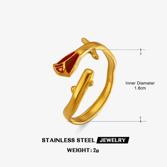 Women's Stainless Steel Gold Plated Oil Drip Flower Ring Sweet Stylish Floral Rose Design