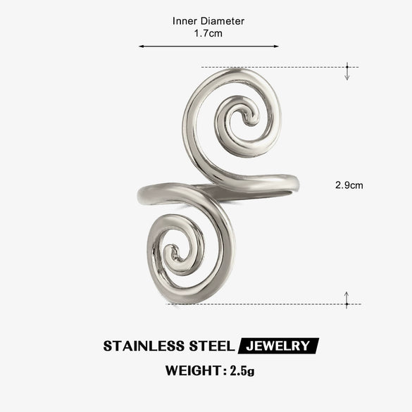 Women's Stainless Steel Gold Plated Open Spiral Ring With Minimalist Geometric Line Design And Polished Fashion Style