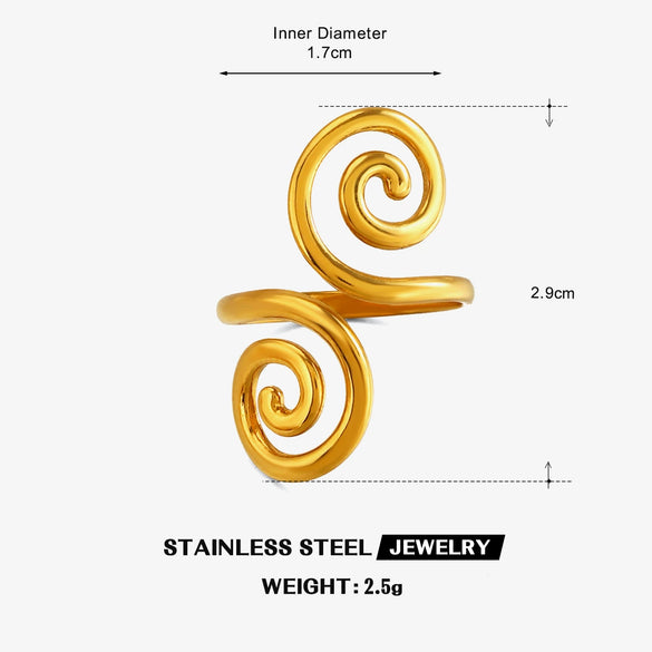 Women's Stainless Steel Gold Plated Open Spiral Ring With Minimalist Geometric Line Design And Polished Fashion Style