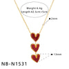 Women's Stainless Steel Gold Plated Resin Heart Pendant Necklace Bracelet And Earring Set With Geometric Style