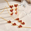 Women's Stainless Steel Gold Plated Resin Heart Pendant Necklace Bracelet And Earring Set With Geometric Style