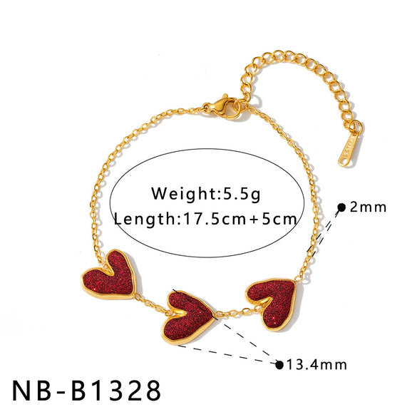 Women's Stainless Steel Gold Plated Resin Heart Pendant Necklace Bracelet And Earring Set With Geometric Style