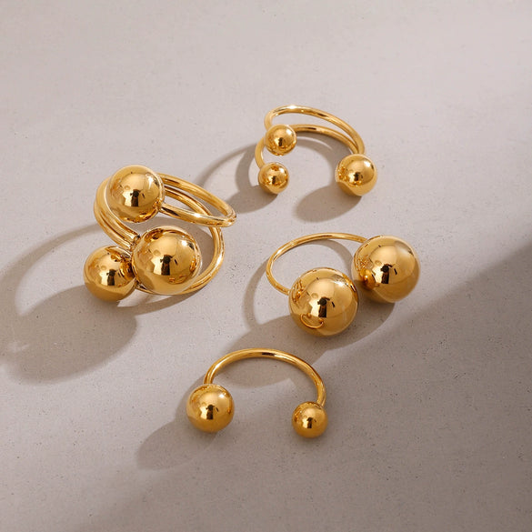 Women's Stainless Steel Gold Spherical Geometric Ring With Electroplating