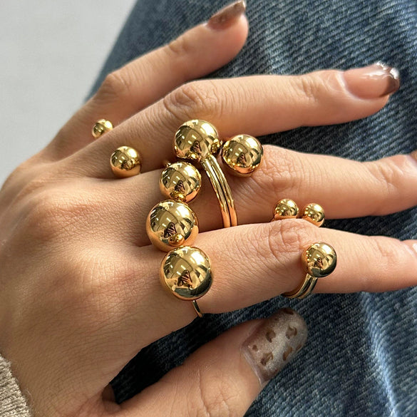 Women's Stainless Steel Gold Spherical Geometric Ring With Electroplating