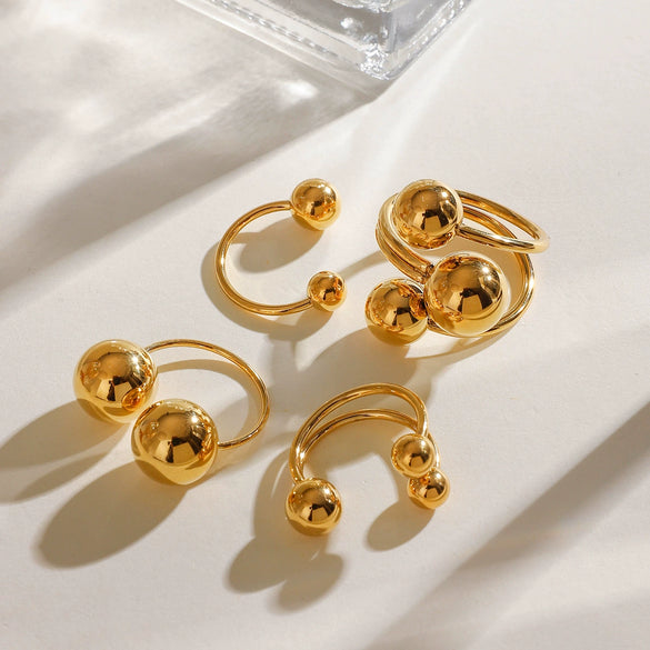 Women's Stainless Steel Gold Spherical Geometric Ring With Electroplating