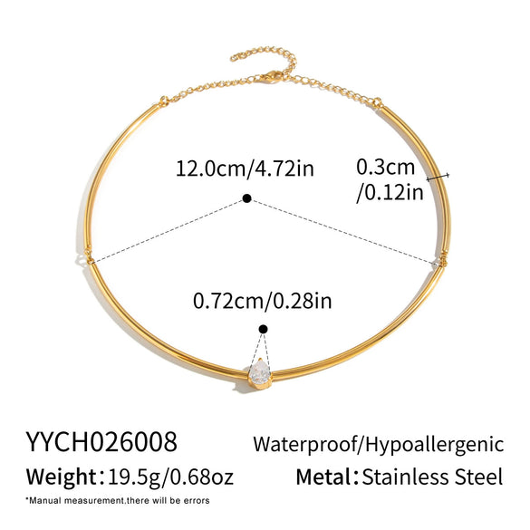 Women's Stainless Steel Gold Tone Necklace With Geometric Zircon Pendant Modern Minimalist Regular Chain Jewelry