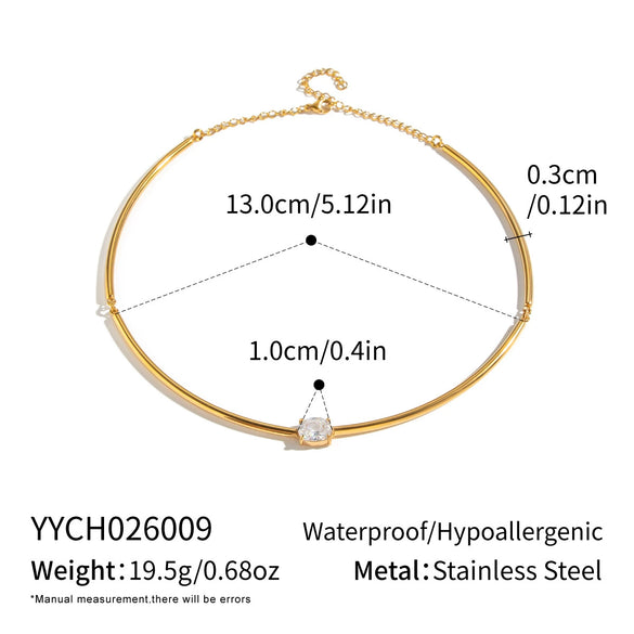Women's Stainless Steel Gold Tone Necklace With Geometric Zircon Pendant Modern Minimalist Regular Chain Jewelry