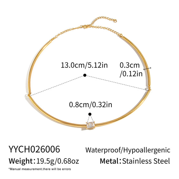 Women's Stainless Steel Gold Tone Necklace With Geometric Zircon Pendant Modern Minimalist Regular Chain Jewelry