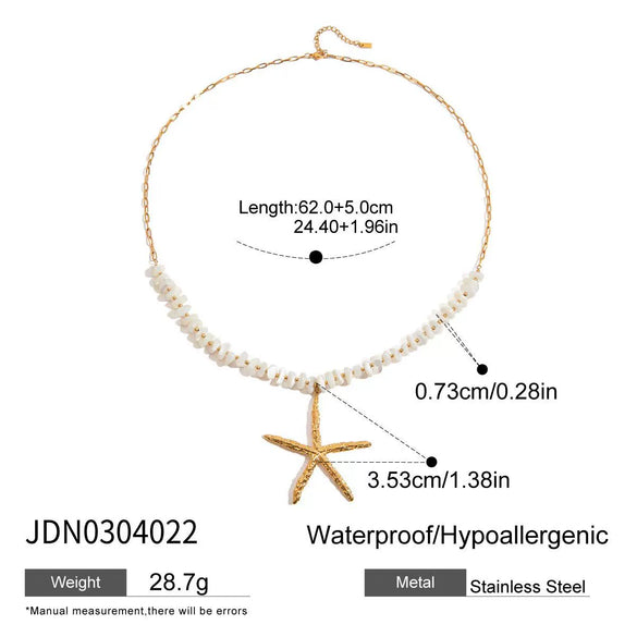 Women's Stainless Steel Goldplated Beaded Clavicle Chain Necklace With Starfish Pendant And Natural Stone Jewelry Animal Zodiac Pattern Electroplating Style