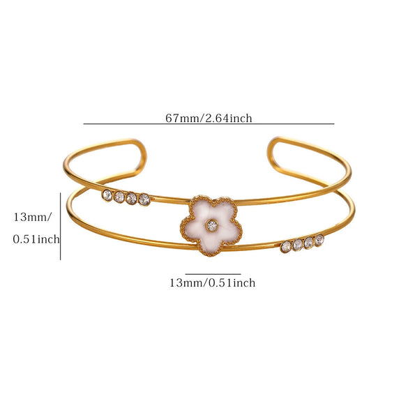 Women's Stainless Steel Goldplated Bracelet With Flower Butterfly And Heart Motifs Modern Minimalist Botanical Jewelry