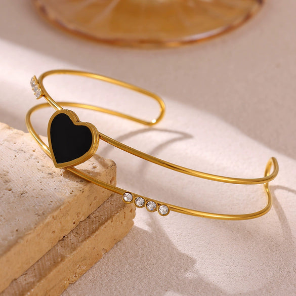 Women's Stainless Steel Goldplated Bracelet With Flower Butterfly And Heart Motifs Modern Minimalist Botanical Jewelry