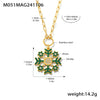 Women's Stainless Steel Goldplated Christmas Necklace And Earrings Set With Enamel Floral Design And Zircon Accents