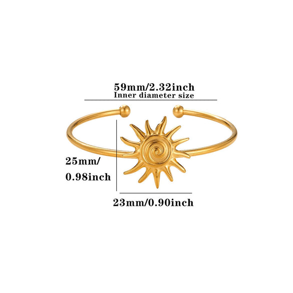 Women's Stainless Steel Goldplated Cshaped Open Bangle With Flower Heart Sun Bee And Pearl Details