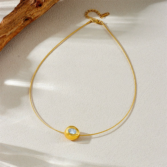 Women's Stainless Steel Goldplated Geometric Ingot Pendant Snake Bone Chain Necklace With Diamondencrusted And Electroplating Design