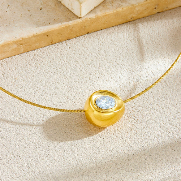 Women's Stainless Steel Goldplated Geometric Ingot Pendant Snake Bone Chain Necklace With Diamondencrusted And Electroplating Design