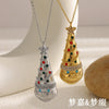 Women's Stainless Steel Goldplated Geometric Pendant Necklace With Colorful Diamond Christmas Hat Design