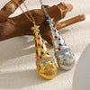 Women's Stainless Steel Goldplated Geometric Pendant Necklace With Colorful Diamond Christmas Hat Design