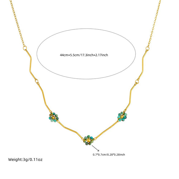 Women's Stainless Steel Goldplated Necklace With Irregular Twisted Flower Beaded Design And Electroplating Process