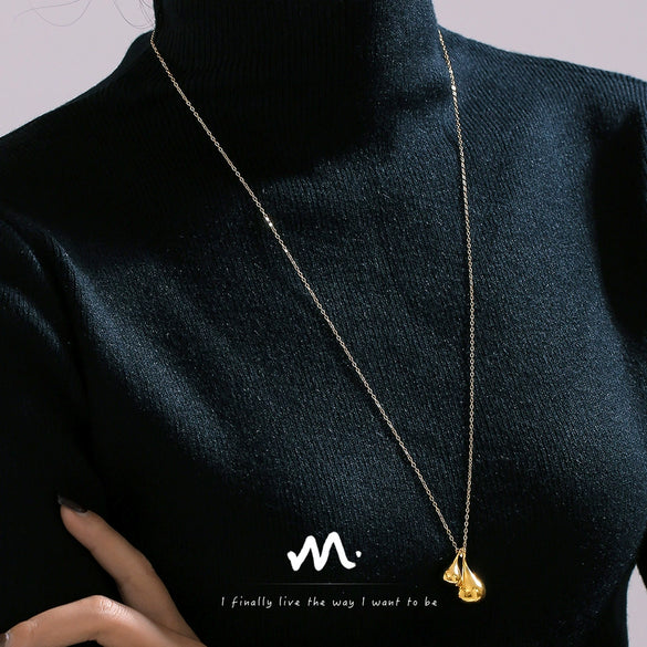 Women's 316L Stainless Steel Goldplated Water Drop Pendant Necklace With Geometric Pattern Fashion Style