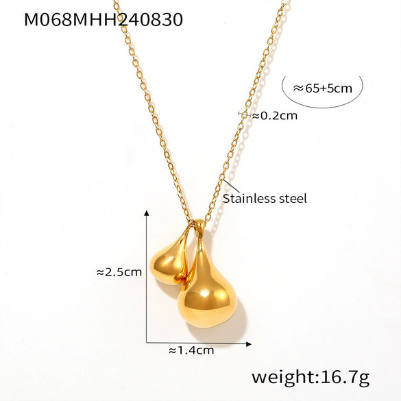 Women's 316L Stainless Steel Goldplated Water Drop Pendant Necklace With Geometric Pattern Fashion Style