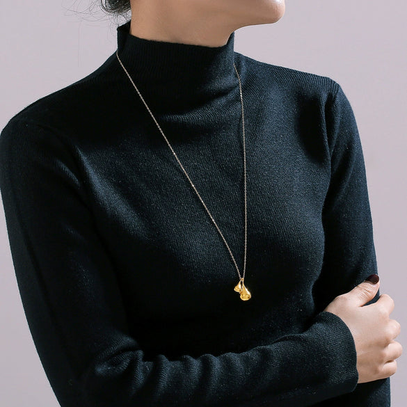 Women's 316L Stainless Steel Goldplated Water Drop Pendant Necklace With Geometric Pattern Fashion Style