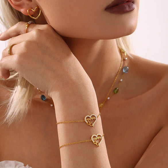 Women's Stainless Steel Handmade Inlaid Jewelry Bracelet With Heart Geometric Letters Numbers Text Pattern And Electroplating Treatment