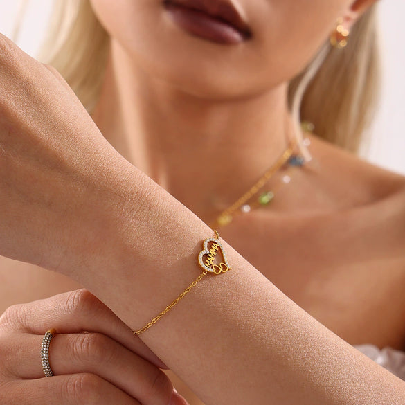 Women's Stainless Steel Handmade Inlaid Jewelry Bracelet With Heart Geometric Letters Numbers Text Pattern And Electroplating Treatment