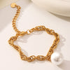 Women's Stainless Steel Handmade Pearl Chain Bracelet With Geometric Pattern Electroplated And Vacuum Plated