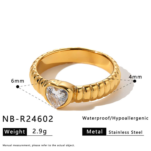 Women's Stainless Steel Heart And Cross Ring With Zircon Inlay And Electroplated Geometric Light Luxury Design