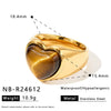 Women's Stainless Steel Heart And Drop Shape Ring With Tiger Eye Stone Retro Light Luxury Electroplated Non Fading Fashion Jewelry
