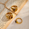 Women's Stainless Steel Heart And Drop Shape Ring With Tiger Eye Stone Retro Light Luxury Electroplated Non Fading Fashion Jewelry