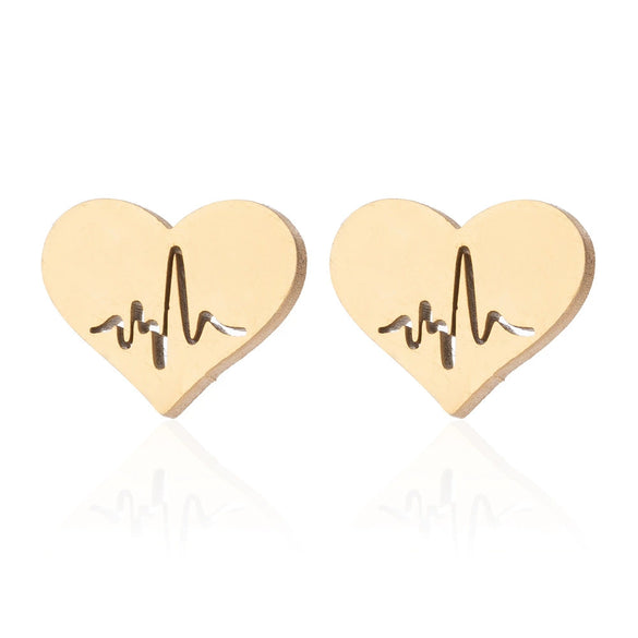 Women's Stainless Steel Heart And Electrocardiogram Jewelry Set With Geometric Earrings And Heart Pendant Necklace