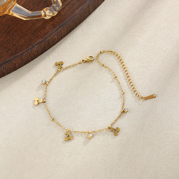 Women's Stainless Steel Heart Cross Pendant Anklet With Gold Tone Finish Star Pattern And Glass Diamond Accents On A Thin Chain