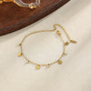 Women's Stainless Steel Heart Cross Pendant Anklet With Gold Tone Finish Star Pattern And Glass Diamond Accents On A Thin Chain