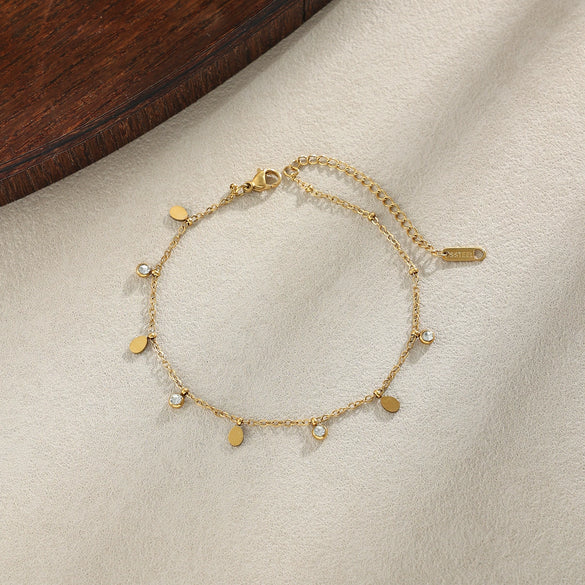 Women's Stainless Steel Heart Cross Pendant Anklet With Gold Tone Finish Star Pattern And Glass Diamond Accents On A Thin Chain