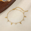 Women's Stainless Steel Heart Cross Pendant Anklet With Gold Tone Finish Star Pattern And Glass Diamond Accents On A Thin Chain