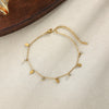 Women's Stainless Steel Heart Cross Pendant Anklet With Gold Tone Finish Star Pattern And Glass Diamond Accents On A Thin Chain