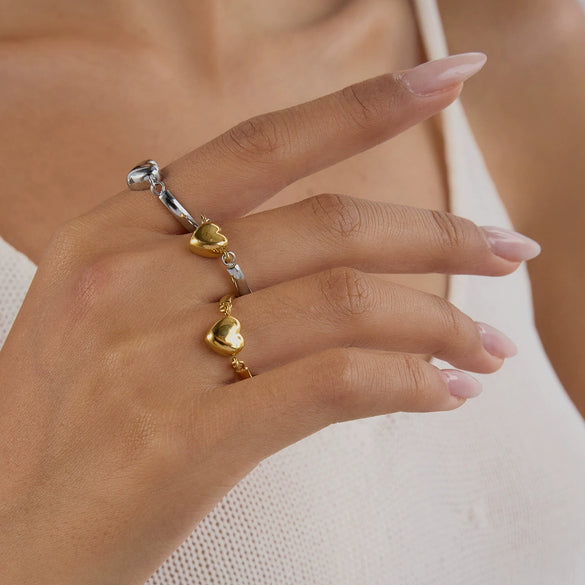 Women's Stainless Steel Heart Geometric Style Electroplated Ring