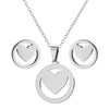Women's Stainless Steel Heart Necklace And Earring Jewelry Set With Electroplated Finish And Simple Ochain Design