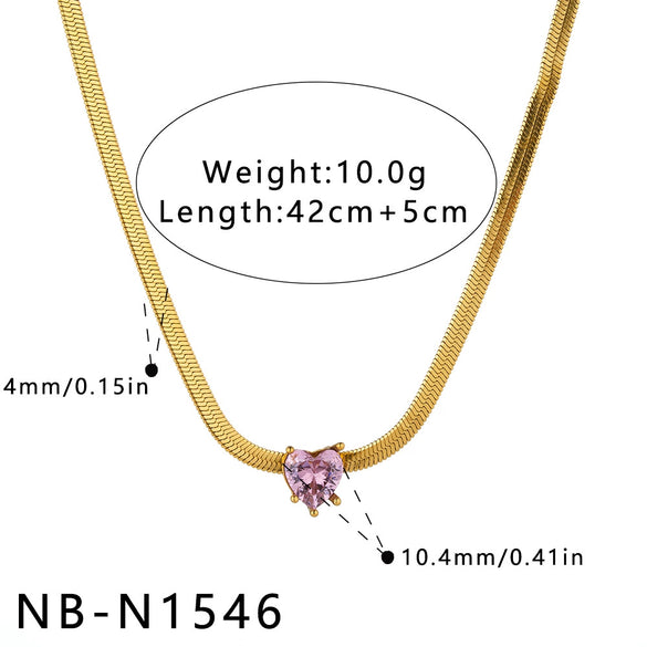 Women's Stainless Steel Heart Necklace With Zircon Inlay 18K Vacuum Plated Geometric Pendant And Regular Chain