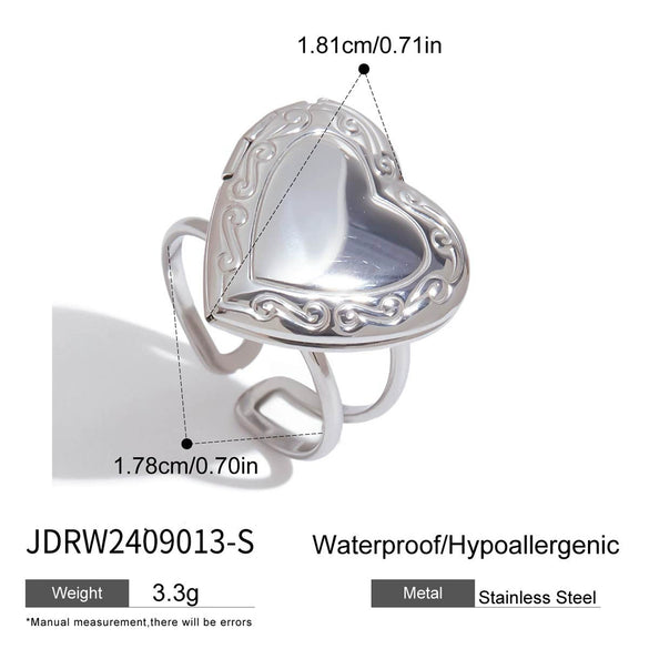 Women's Stainless Steel Heart Open Ring Geometric Design Electroplated