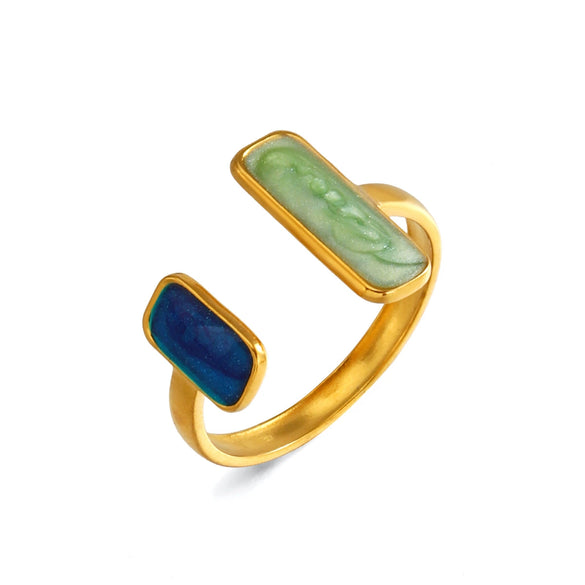 Women's Stainless Steel Heart Open Ring With Colorful Oil Drip Enamel Electroplated Retro Adjustable Design