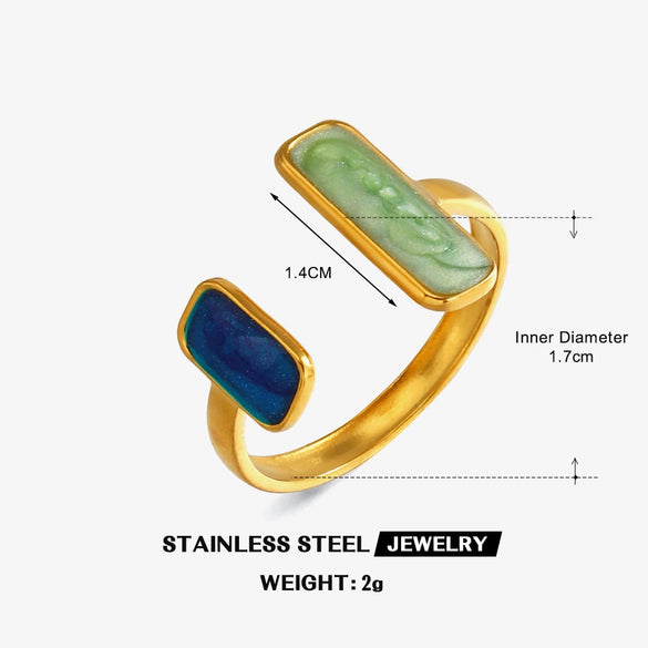 Women's Stainless Steel Heart Open Ring With Colorful Oil Drip Enamel Electroplated Retro Adjustable Design