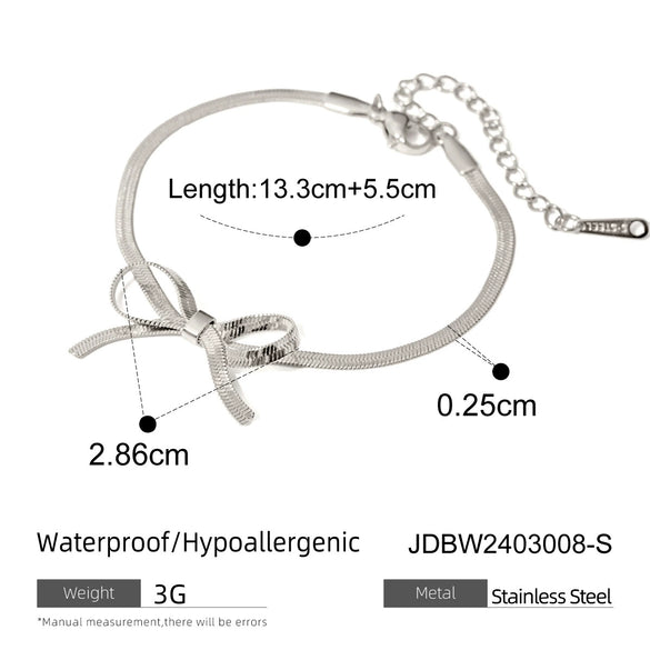Women's Stainless Steel Heart Pattern Bow Series Earrings Necklace Ring With Butterfly Tassel And Electroplating
