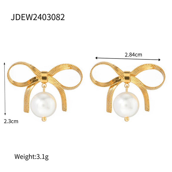 Women's Stainless Steel Heart Pattern Bow Series Earrings Necklace Ring With Butterfly Tassel And Electroplating