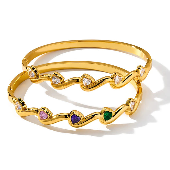 Women’s Stainless Steel Heart Pattern Bracelet With Zircon Accents And Gold Plated Finish Simple Elegant Design