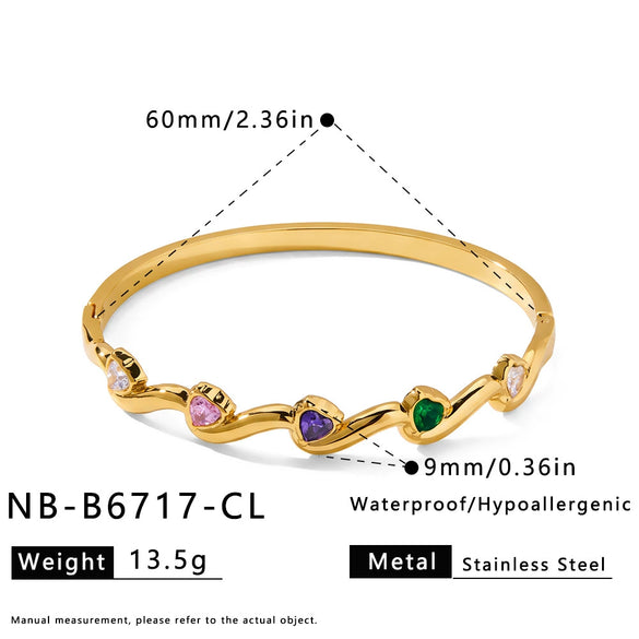 Women’s Stainless Steel Heart Pattern Bracelet With Zircon Accents And Gold Plated Finish Simple Elegant Design