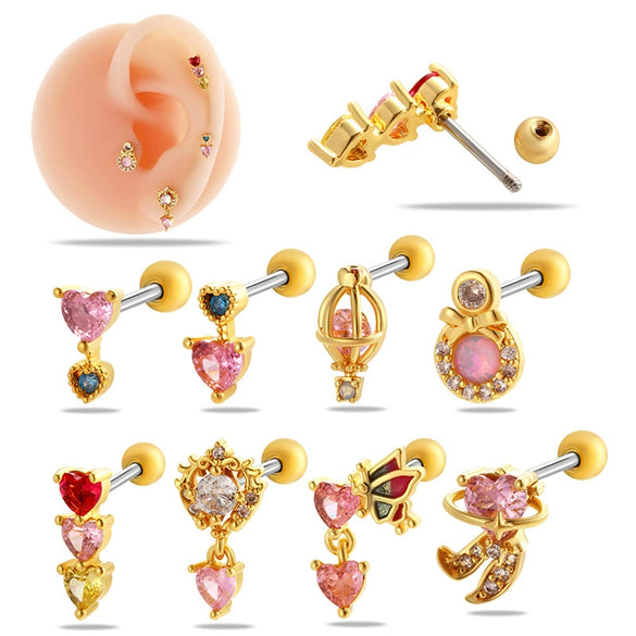 Women's Stainless Steel Heart Pattern Electroplating Ear Nail