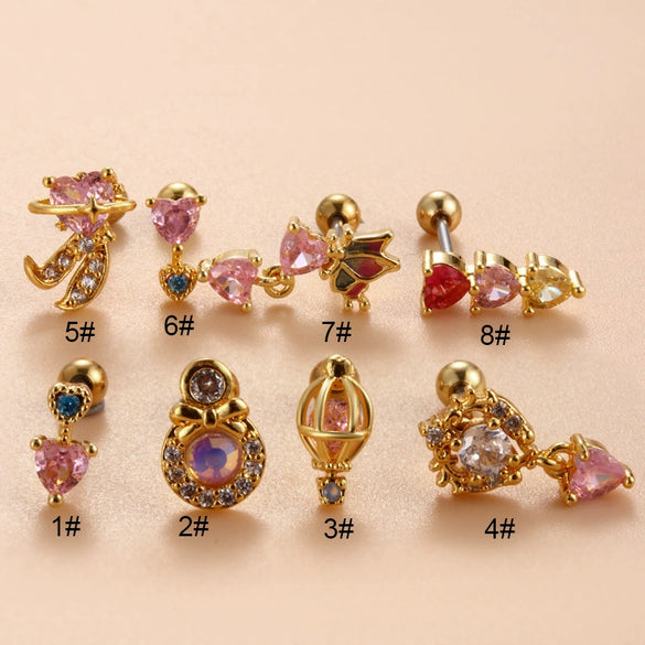 Women's Stainless Steel Heart Pattern Electroplating Ear Nail